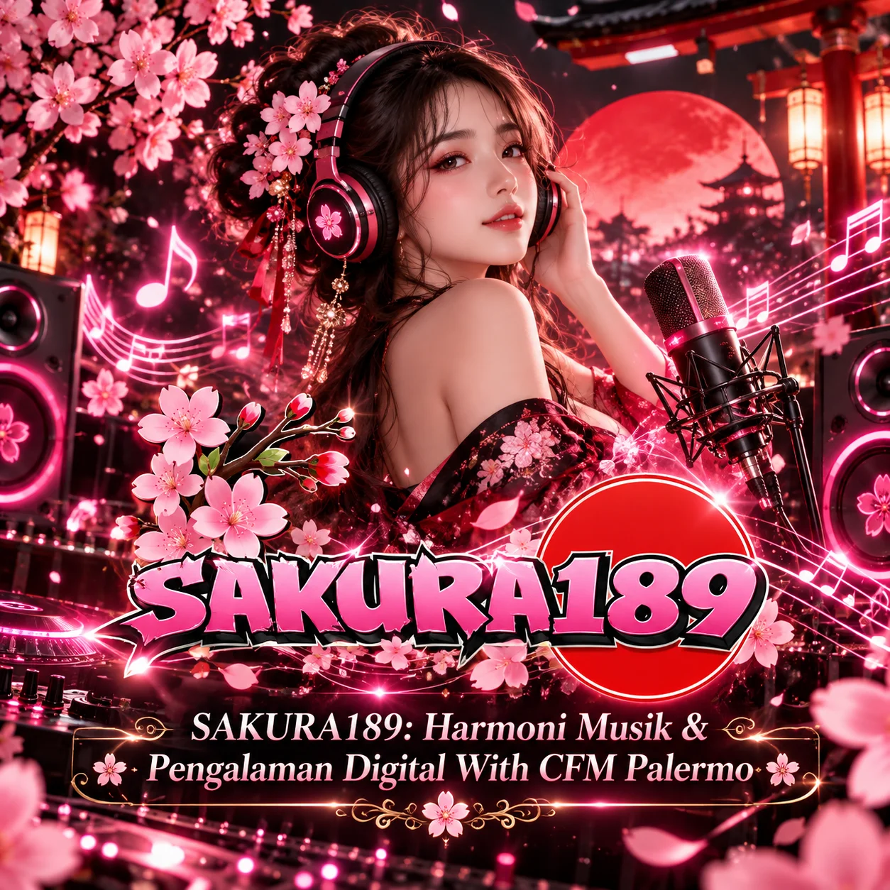 Banner SAKURA189 bertema Sakura, harmoni musik, dan pengalaman digital
